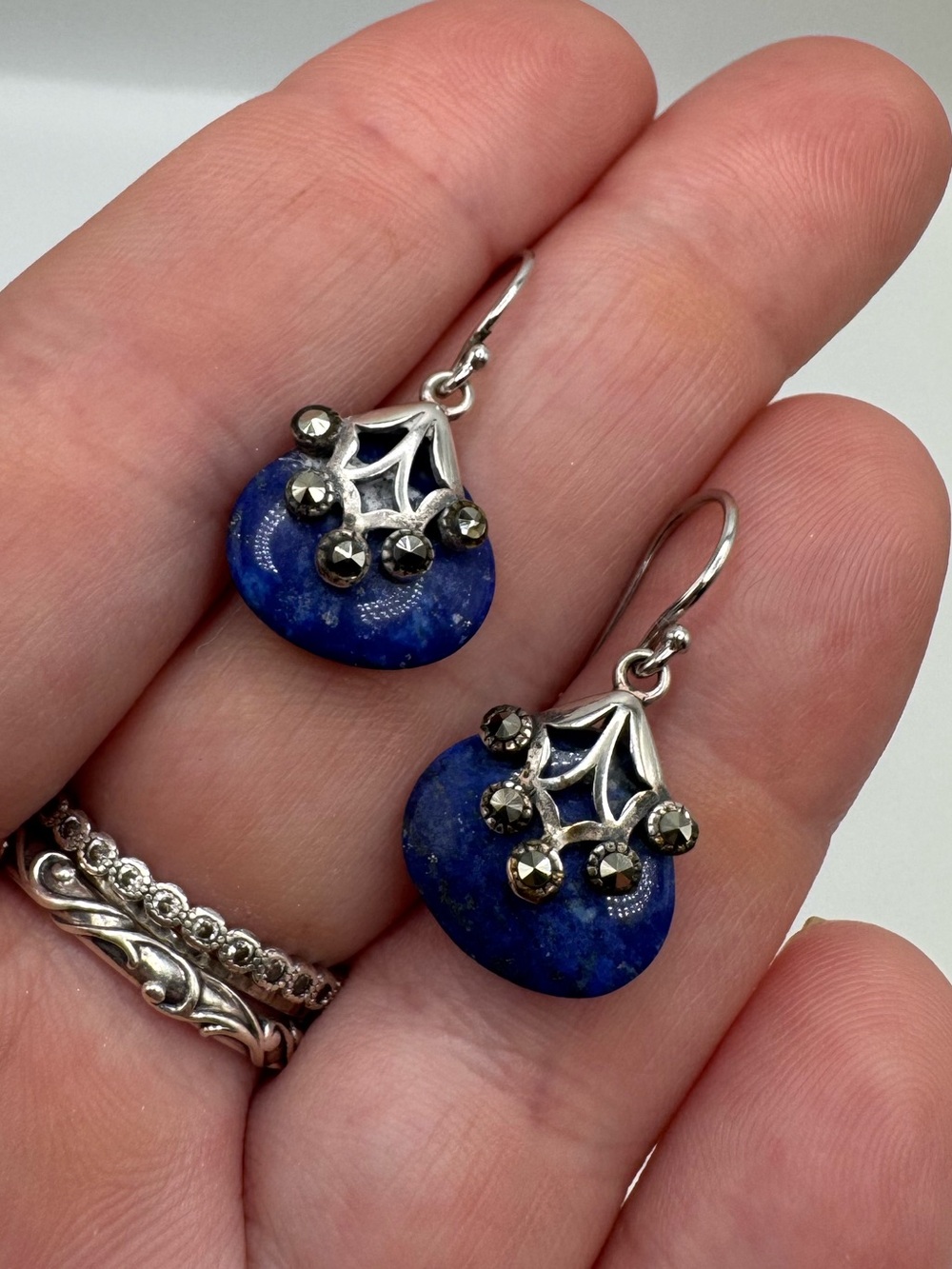 Sterling Silver 925 Lapis Lazuli Teardrop Dangle Earrings
